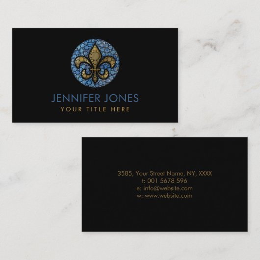 Fleur-de-lis - Dot Art Blue Marble en Gold Visitekaartje (Voorkant / Achterkant)