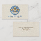 Fleur-de-lis - Dot Art Blue Marble en Gold Visitekaartje (Voorkant / Achterkant)