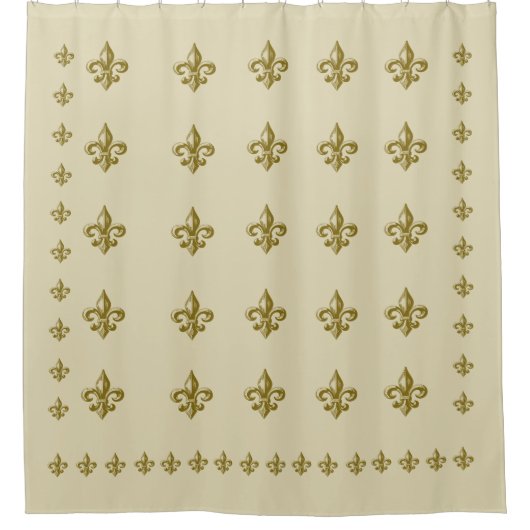 Fleur de Lis douchegordijn van wit geel goud (Voorkant)