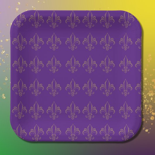 Fleur De Lis Eenvoudig Elegant Paars en Goud Papieren Bordje