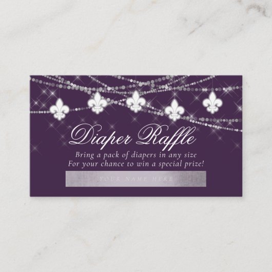 Fleur de Lis Eggplant Lights | Moody Diaper Raffle Informatiekaartje (Voorkant)