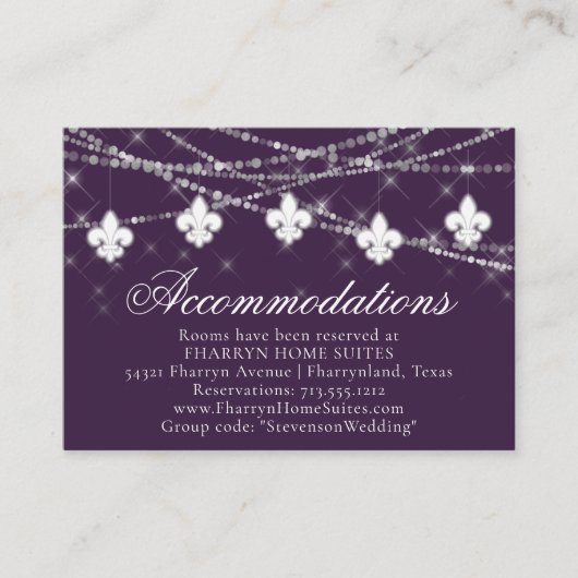 Fleur de Lis Eggplant Paars Lights Informatiekaartje (Voorkant)