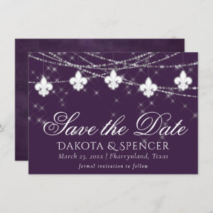 Fleur de Lis Eggplant Paars Lights Moody Plum Save The Date