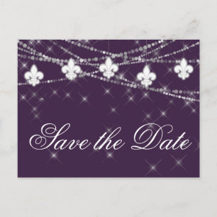 Fleur de Lis Eggplant Paars Lights Plum Wedding Aankondigingskaart