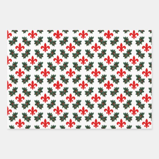 Fleur de Lis en Holly Kerstmis Inpakpapier Vel (Voorkant)