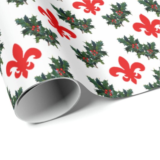 Fleur de Lis en Holly Wrapping Paper Cadeaupapier (Rol Hoek)