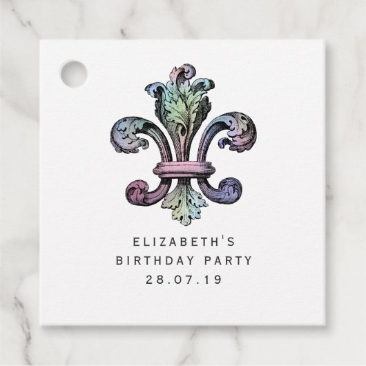  Fleur de Lis en Iridescent Damask Bedankjes Labels (Voorkant)