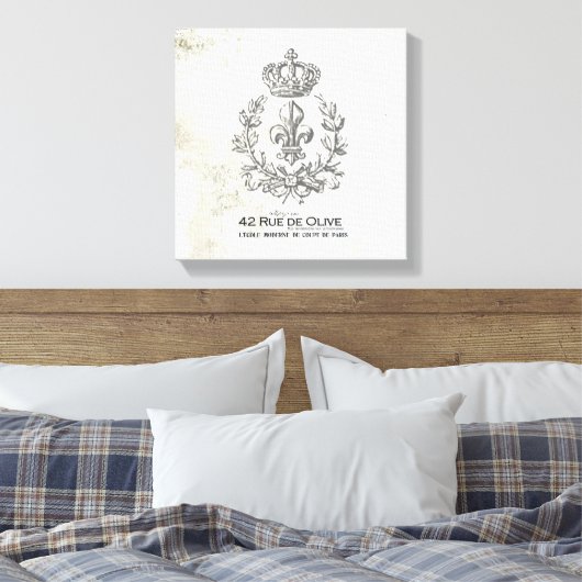 Fleur de Lis en kroon gestrekt canvas (Insitu (Slaapkamer))