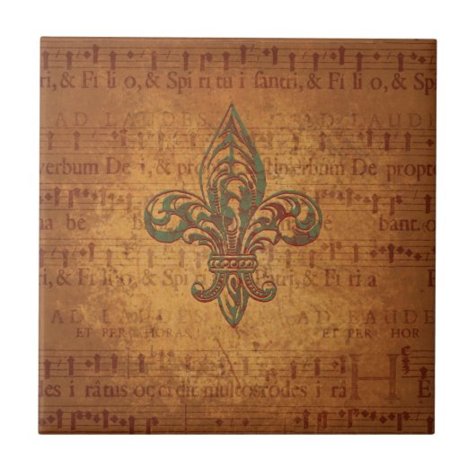 Fleur de lis en sheet muziek tegeltje (Voorkant)