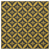 Fleur de Lis Eternity Patroon Faux Gold | Zwart Stof (Swatch)