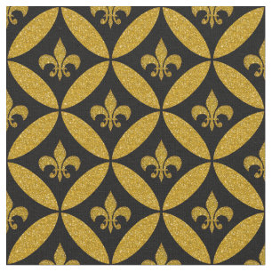 Fleur de Lis Eternity Pattern Faux Gold   Zwart Stof