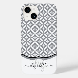 Fleur de Lis Eternity Pattern Monogram - Grijs Case-Mate iPhone 14 Hoesje