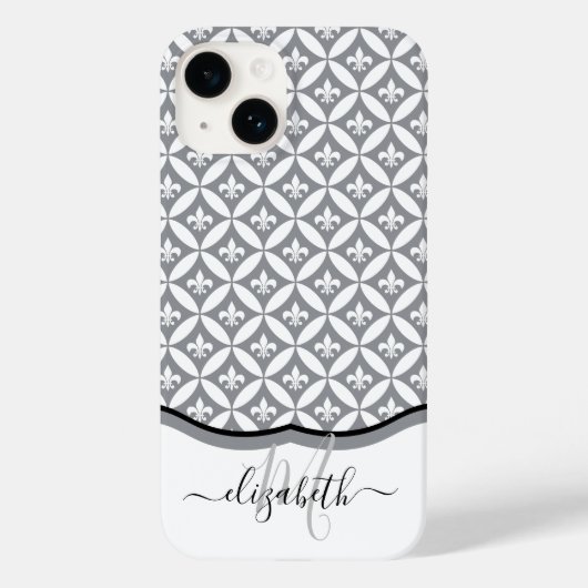 Fleur de Lis Eternity Pattern Monogram - Grijs Case-Mate iPhone Case (Achterkant)