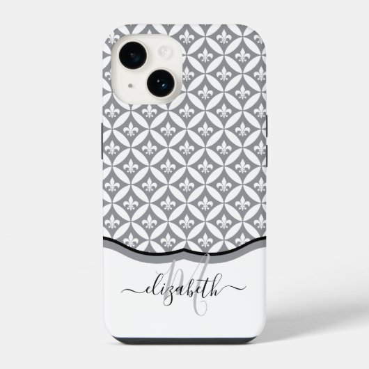 Fleur de Lis Eternity Pattern Monogram - Grijs iPhone Hoesje (Achterkant)