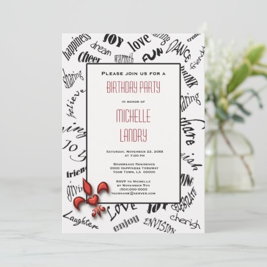 Fleur de lis Expressions Birthday Uitnodiging (Staand voorkant)