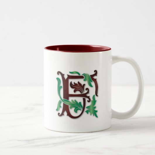 Fleur de-lis F Monogram Tweekleurige Koffiemok (Rechts)