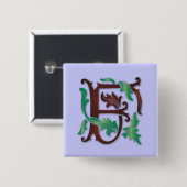 Fleur de-lis F Monogram Vierkante Button 5,1 Cm (Voorkant /achterkant)
