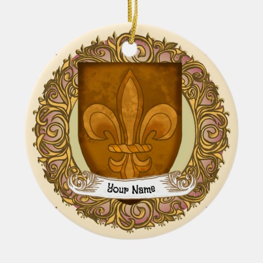 Fleur De Lis familiewapen Achternaam Keramisch Ornament (Voorkant)