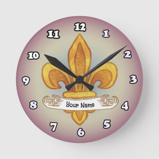 Fleur De Lis familiewapen Achternaam Ronde Klok (Voorkant)
