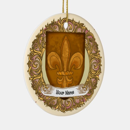 Fleur de Lis Family Crest Achternaam Keramisch Ornament (Rechts)
