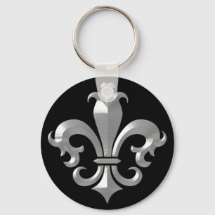 Fleur De LI's Fancy Zilver Bevel Zacht Klassiek Sleutelhanger