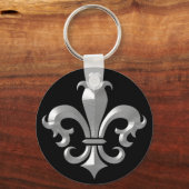 Fleur De LI's Fancy Zilver Bevel Zacht Klassiek Sleutelhanger (Voorkant)