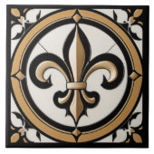 Fleur de Lis Faux Antiek Zwart Wit Goud Tegeltje (Voorkant)