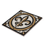 Fleur de Lis Faux Antiek Zwart Wit Goud Tegeltje (Zijkant)