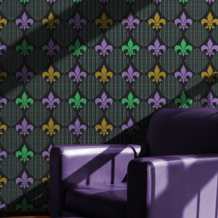 Fleur de Lis Faux Glitter Zwarte Mardi Gras Behang