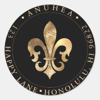 FLEUR DE LIS | FAUX GOLD DAMASK RONDE STICKER