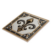 Fleur de Lis Faux Relief Zwart Wit en Goud Tegeltje (Zijkant)
