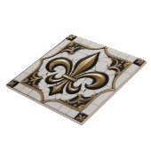 Fleur de Lis Faux Relief Zwart Wit Goud Tegeltje (Zijkant)