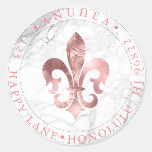 FLEUR DE LIS FAUX ROOS GOLD DAMASK RONDE STICKER