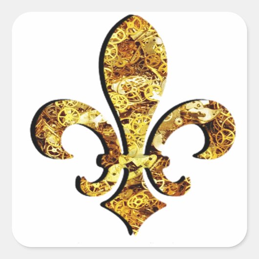Fleur de Lis Flor New Orleans Gouden Tandwielen Vierkante Sticker (Voorkant)