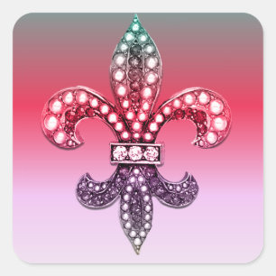 Fleur de Lis Flor New Orleans Multi Color Roze Vierkante Sticker