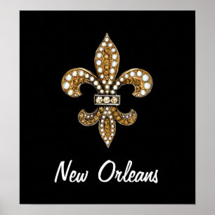 Fleur De Lis Flor New Orleans Poster Gold Black