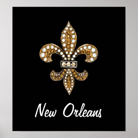 Fleur De Lis Flor New Orleans Poster Gold Black (Voorkant)