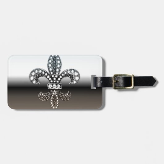 Fleur De Lis Flor New Orleans Silver Black Bagagelabel (Voorkant horizontaal)