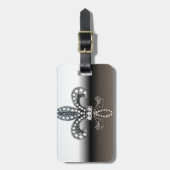 Fleur De Lis Flor New Orleans Silver Black Bagagelabel (Voorkant verticaal)