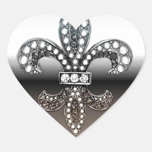 Fleur De Lis Flor New Orleans Silver Black Hart Sticker (Voorkant)