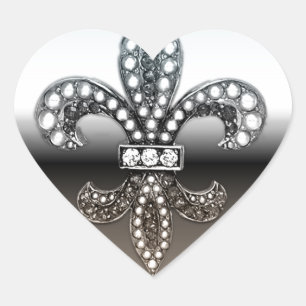 Fleur De Lis Flor New Orleans Silver Black Hart Sticker