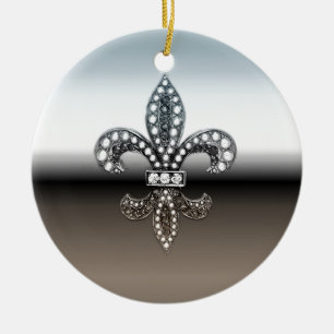 Fleur De Lis Flor New Orleans Silver Black Keramisch Ornament