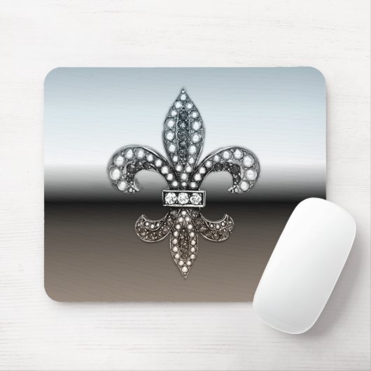 Fleur De Lis Flor New Orleans Silver Black Muismat (Met muis)