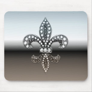 Fleur De Lis Flor New Orleans Silver Black Muismat