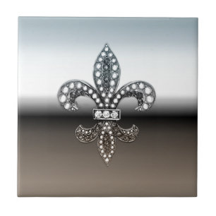 Fleur De Lis Flor New Orleans Silver Black Tegeltje