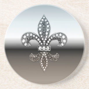 Fleur De Lis Flor New Orleans Silver Black Zandsteen Onderzetter