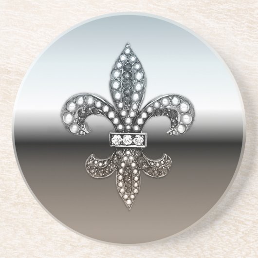 Fleur De Lis Flor New Orleans Silver Black Zandsteen Onderzetter (Voorkant)