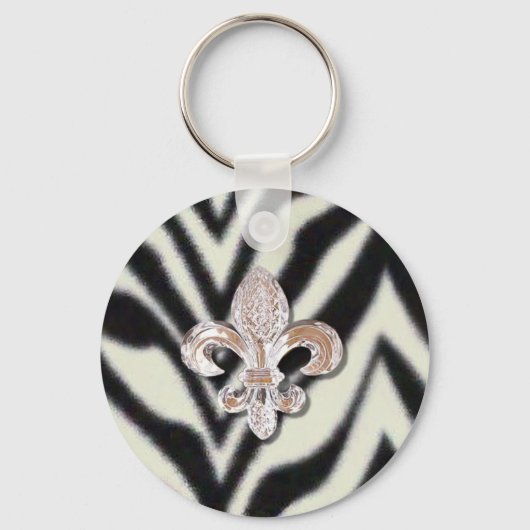 Fleur De Lis Flor Zebra Print Sleutelhanger (Voorkant)