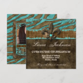 Fleur de Lis-foto kaart blauw bruine zebra suède (Voorkant / Achterkant)