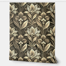 Fleur de lis Geometrische Art Deco Gouden Patroon Behang